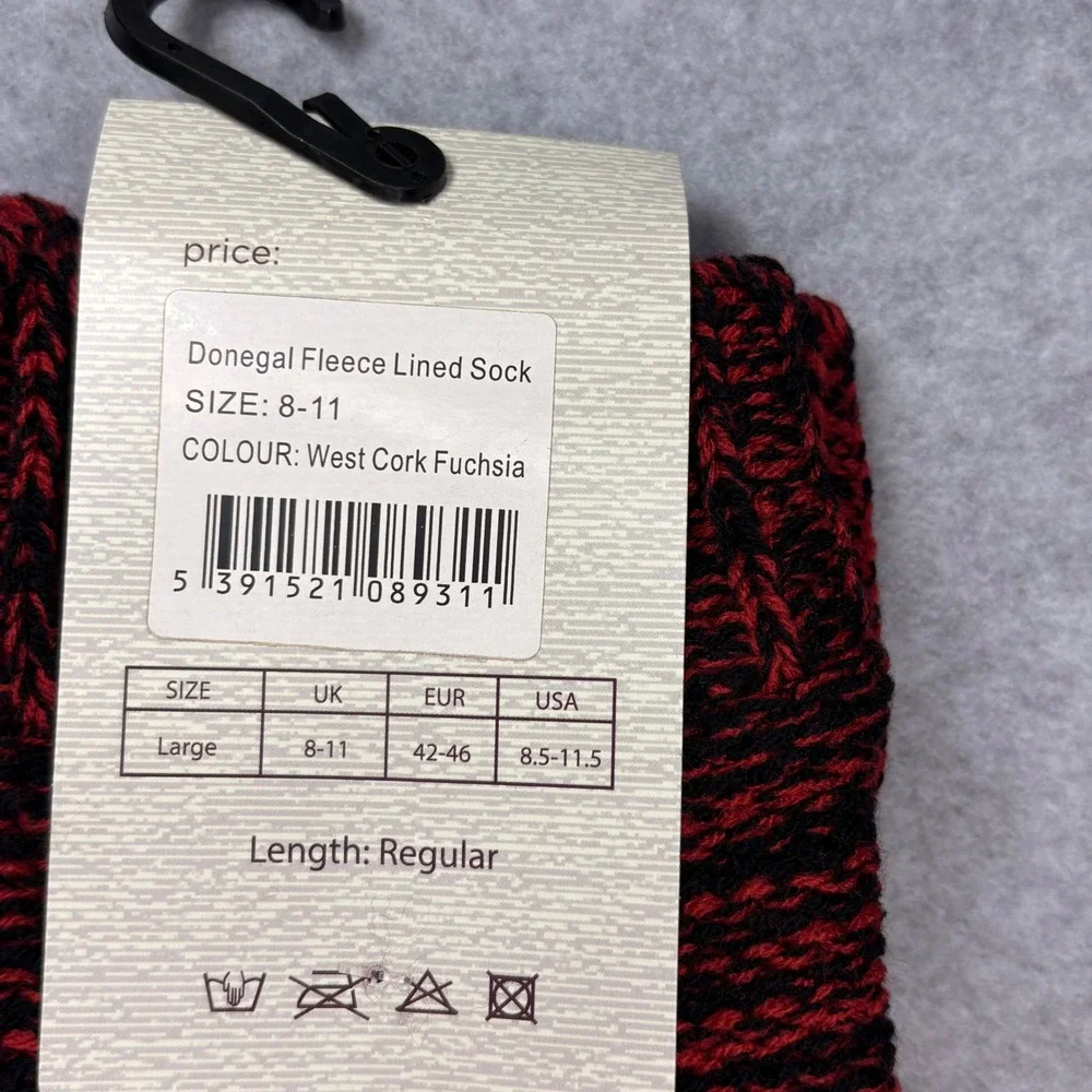 Lee Valley Ireland Donegal Fleece Lined Socks West Cork Fuchsia Red Black Large